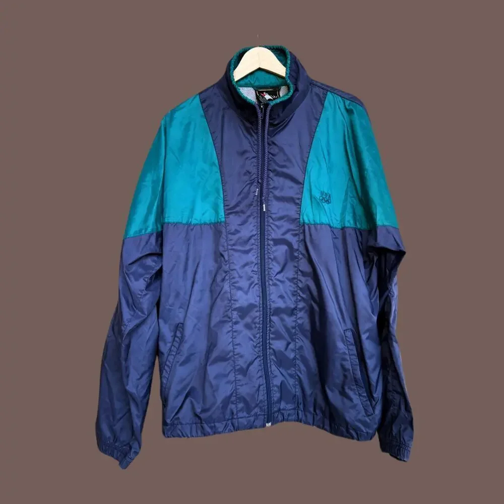 USA Olympics Windbreaker | Navy/Teal Nylon | Size M | Vintage